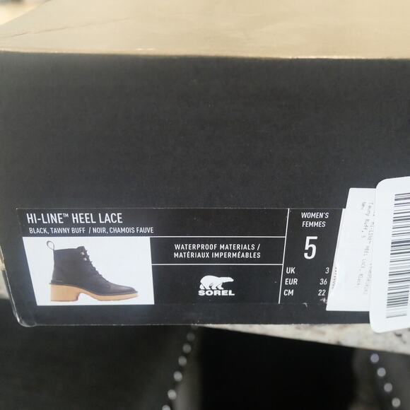 NEW Sorel Hi-Line Heel Lace Boots Women's 5 Waterproof Booties Black - Picture 11 of 12